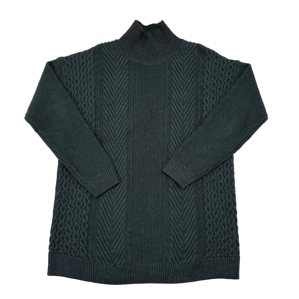 WoolOvers Sweater Womens‎ Small Green Cable Knit Pullover Wool Blend Mock Neck